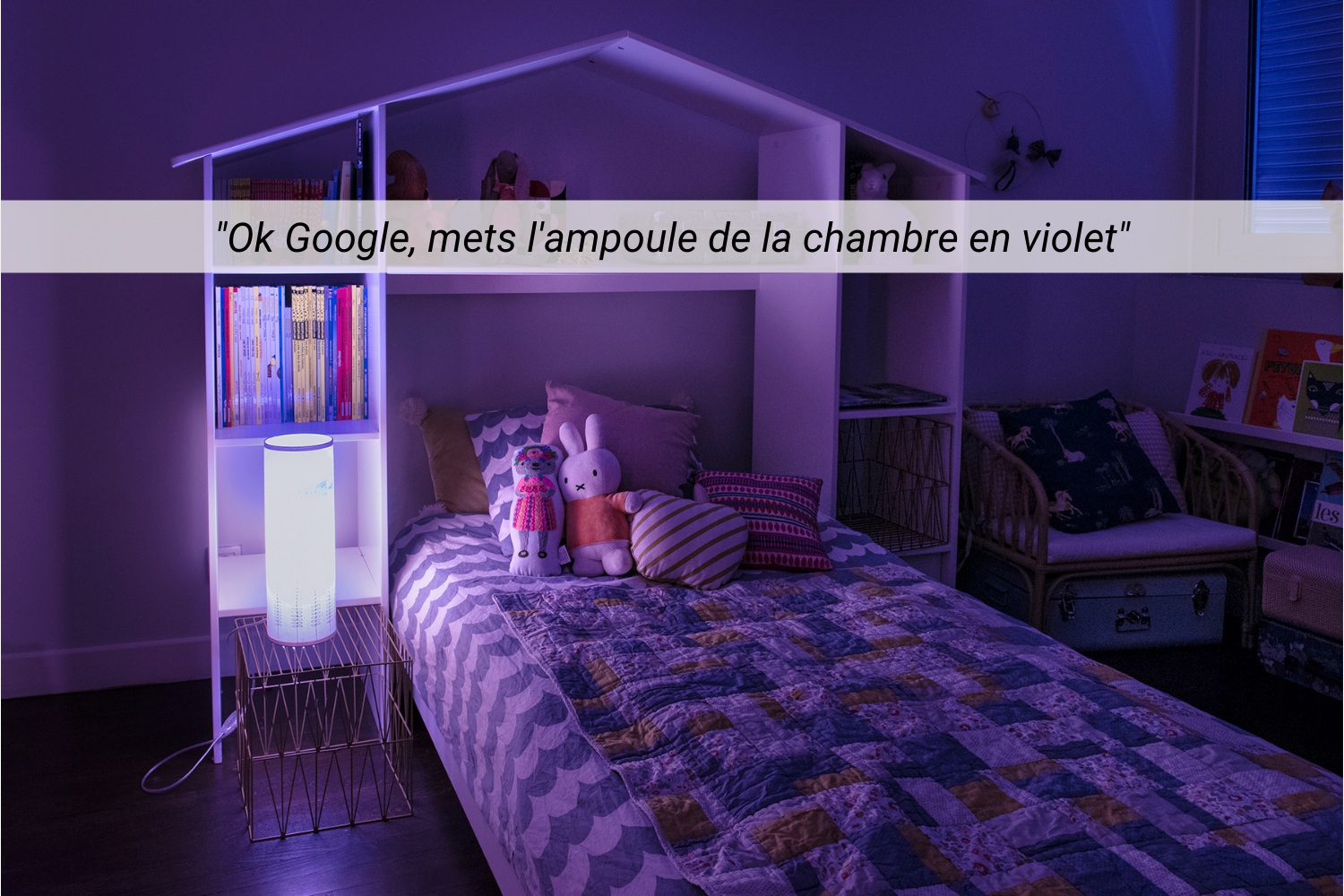 Ok Google, allume la lampe de la chambre en violet