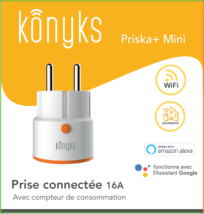 compatible Alexa et Google Home automatisations faciles Konyks Priska Mini 4 prise connectée Wifi 10A ultra compacte 
